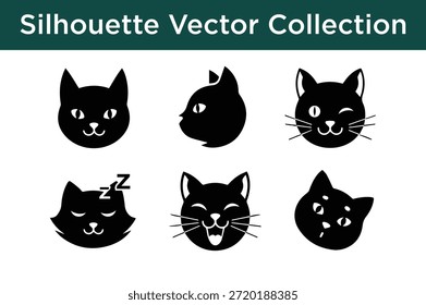 Coleção de silhuetas de gato preto isolado no fundo branco