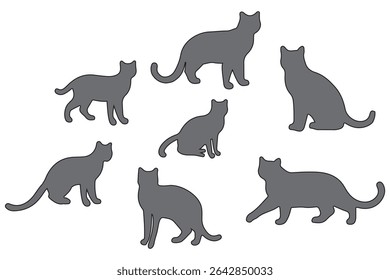 Collection of black cat silhouettes in various poses. Set of black cat silhouette. Kitten silhouette collection isolated on white background..
By Stock Gallery