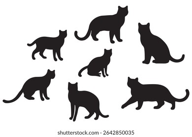 Collection of black cat silhouettes in various poses. Set of black cat silhouette. Kitten silhouette collection isolated on white background..
By Stock Gallery