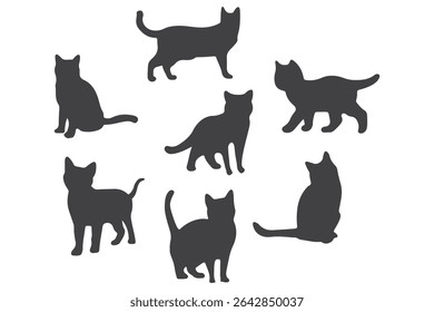 Collection of black cat silhouettes in various poses. Set of black cat silhouette. Kitten silhouette collection isolated on white background..
By Stock Gallery