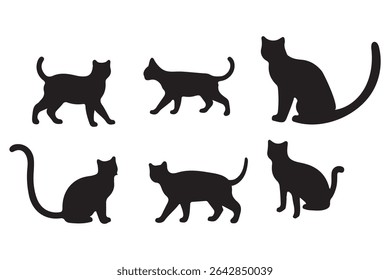 Collection of black cat silhouettes in various poses. Set of black cat silhouette. Kitten silhouette collection isolated on white background..
By Stock Gallery