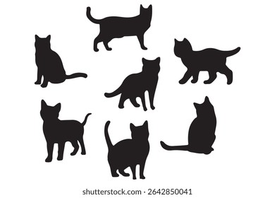Collection of black cat silhouettes in various poses. Set of black cat silhouette. Kitten silhouette collection isolated on white background..
By Stock Gallery