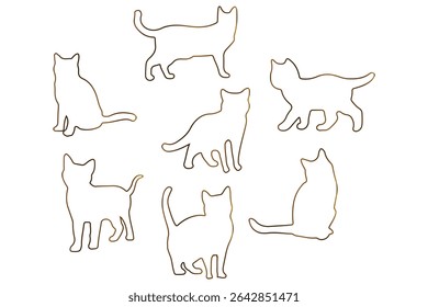 Collection of black cat silhouettes in various poses. Set of black cat silhouette. Kitten silhouette collection isolated on white background