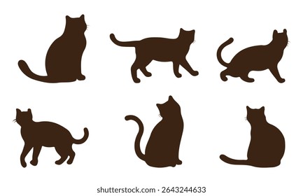 a collection of black cat silhouettes in various dynamic and relaxed poses. eps 10