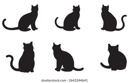 a collection of black cat silhouettes in various dynamic and relaxed poses. eps 10