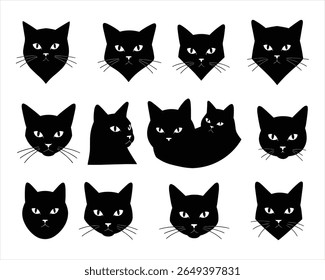 Coleção de Silhuetas de Gato Preto em várias posas e expressões uma matriz artística de encanto e mistério felino