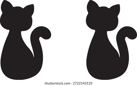 Coleção de Silhuetas de Gato Preto em várias posas e gestos no fundo branco