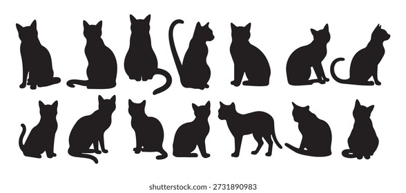 colección de siluetas de gatos negros en varias poses 