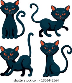 Collection of black cats in different poses