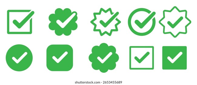Colección del Vector negro del icono de la marca de verificación aislado en el fondo blanco
