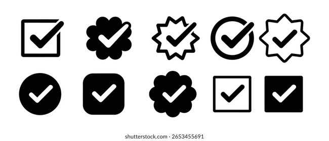 Colección del Vector negro del icono de la marca de verificación aislado en el fondo blanco