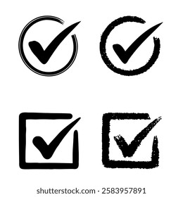 Collection of black checkmark icons on a white background