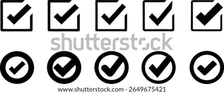 Collection of black checkmark icons in square and circle outlines.