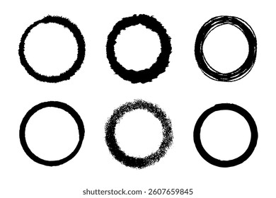 Collection of black circles with various different stroke textures
