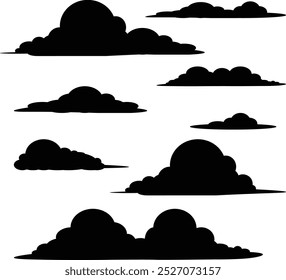 collection of black cloud illustration logos in various shapes and sizes