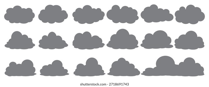 Una colección de ilustraciones de nube negra. Un conjunto de Vectores de nubes de dibujos animados en diseño plano. Nubes.