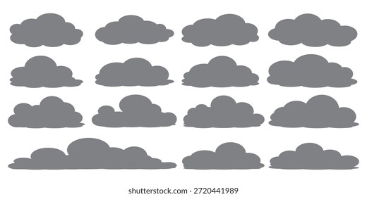 Una colección de ilustraciones de nube negra. Un conjunto de Vectores de nubes de dibujos animados en diseño plano. Nubes.