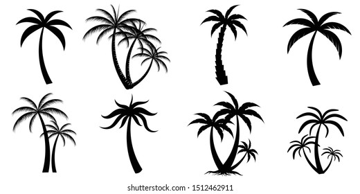 Collection of Black Coconut trees Icon. Can be used to illustrate any nature or healthy lifestyle topic.