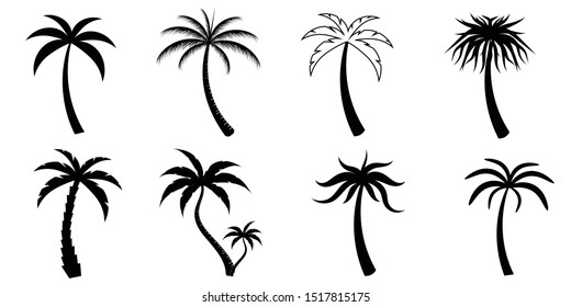 Collection of Black Coconut trees Icon. Can be used to illustrate any nature or healthy lifestyle topic.