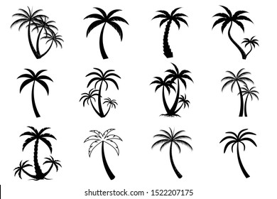 Collection of Black Coconut trees Icon. Can be used to illustrate any nature or healthy lifestyle topic.