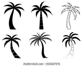 Collection of Black Coconut trees Icon. Can be used to illustrate any nature or healthy lifestyle topic.