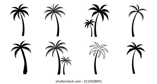 Collection of Black Coconut trees Icon. Can be used to illustrate any nature or healthy lifestyle topic.