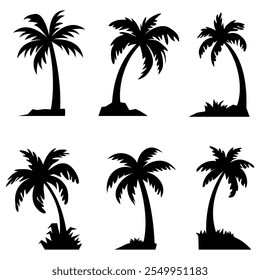 Coleção de coqueiros negros Ícone. Pode ser usado para ilustrar qualquer natureza ou estilo de vida saudável.