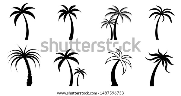 Collection Black Coconut Trees Icon Can Stock Vector (Royalty Free