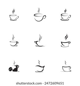 collection of black coffee cup logos with a minimalist touch isolated on a white background