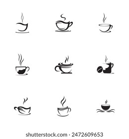 collection of black coffee cup logos with a minimalist touch isolated on a white background