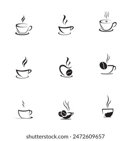 collection of black coffee cup logos with a minimalist touch isolated on a white background