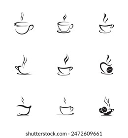 collection of black coffee cup logos with a minimalist touch isolated on a white background