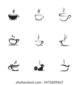 colección de logotipos de taza de café negro con un toque minimalista aislado sobre un fondo blanco