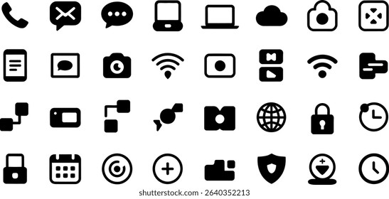 Collection of black communication and technology icons vector illustration.