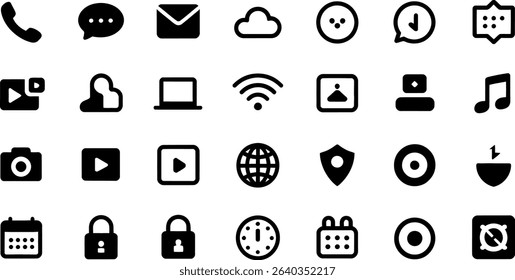 Collection of black communication and technology icons vector illustration.