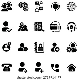 Collection of black communication and user interface including headsets phone map and globe