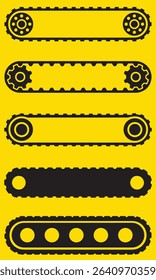 Collection of black conveyor belt and track flat icons vector 