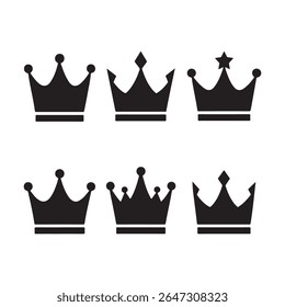 Collection of black crown silhouettes with simple royal designs