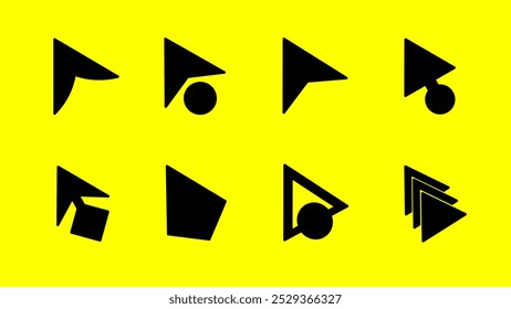 Una colección de diseños de cursor negro sobre un fondo amarillo