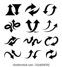 Collection Of black Curved Arrows Isolated On white Background. Curved Arrows icons vector.