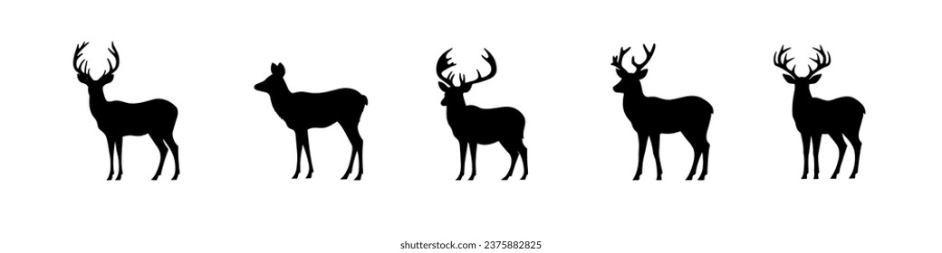 Collection of black deer icons.Logo of deer.Deer simple icon.Reindeer vector symbols.Set of deers.