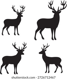 Collection of black deer silhouettes featuring various standing poses and majestic antlers.