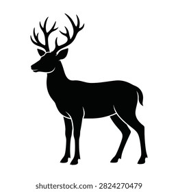 Collection of black deer silhouettes featuring a full body standing stag and a close-up head profile. Ideal for hunting logos, wildlife designs, and nature themed projects.