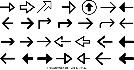 Collection of black direction arrow vector on white background