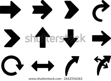 Collection of Black Directional Arrows on White Background
