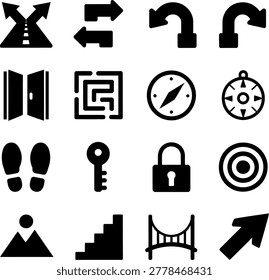 Collection of Black Directional Arrows and Symbol Icons for Navigation and Instructional Design Use