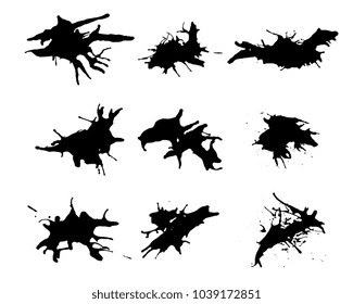 Collection black dirty design element. Grunge splash, spot, paint artistic set. Grunge texture collection. 