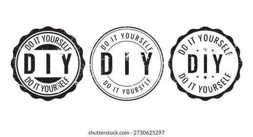 collection of black do it yourself circular stamps with grunge texture for creative handmade projects
