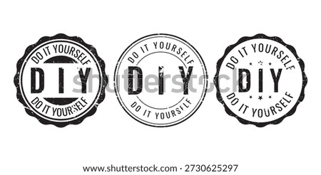 collection of black do it yourself circular stamps with grunge texture for creative handmade projects