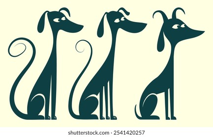 A collection of black dog silhouettes in various poses, ideal for digital design, stock illustrations, and creative projects. Perfect for animal graphics, vector art, and minimal silhouette designs.